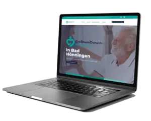am rhein daheim website opened on the laptop mockup Rheinpiraten Agentur in Rheinbreitbach, Bonn und Köln– Grafikdesign, Webdesign, Werbetechnik & Textilveredelung